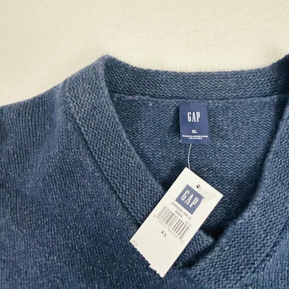 NWT Gap Wool Sweater Size XL Navy Blue‎ Angora Patchwork Textured V-Neck Preppy - Picture 10 of 16